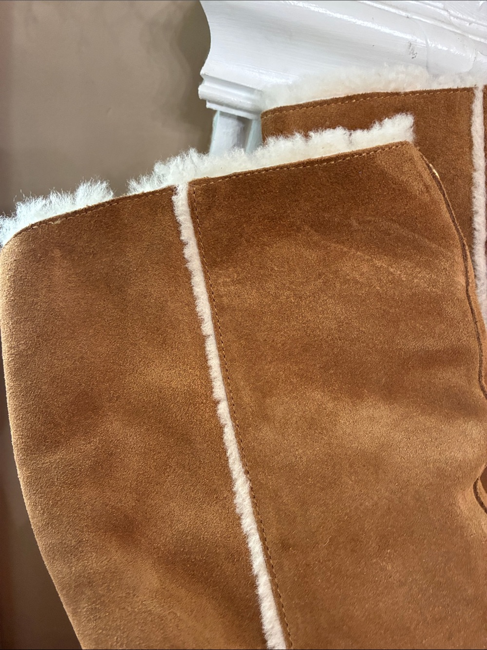 UGG Tall Suede Shearling-Lined Boots in Chestnut - Picture 3 of 12